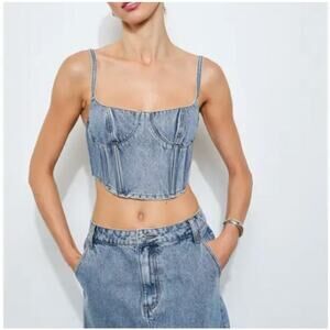 NWT Loucia Shay Structured Denim Bustier Top Girly Chic Size Large